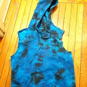 Tye Dye blue Sleeveless distressed oversize hoodie